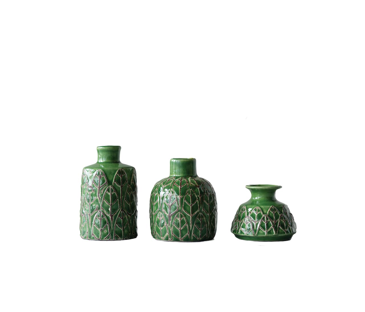 Hello Honey® Green Embossed Stoneware Vases Set